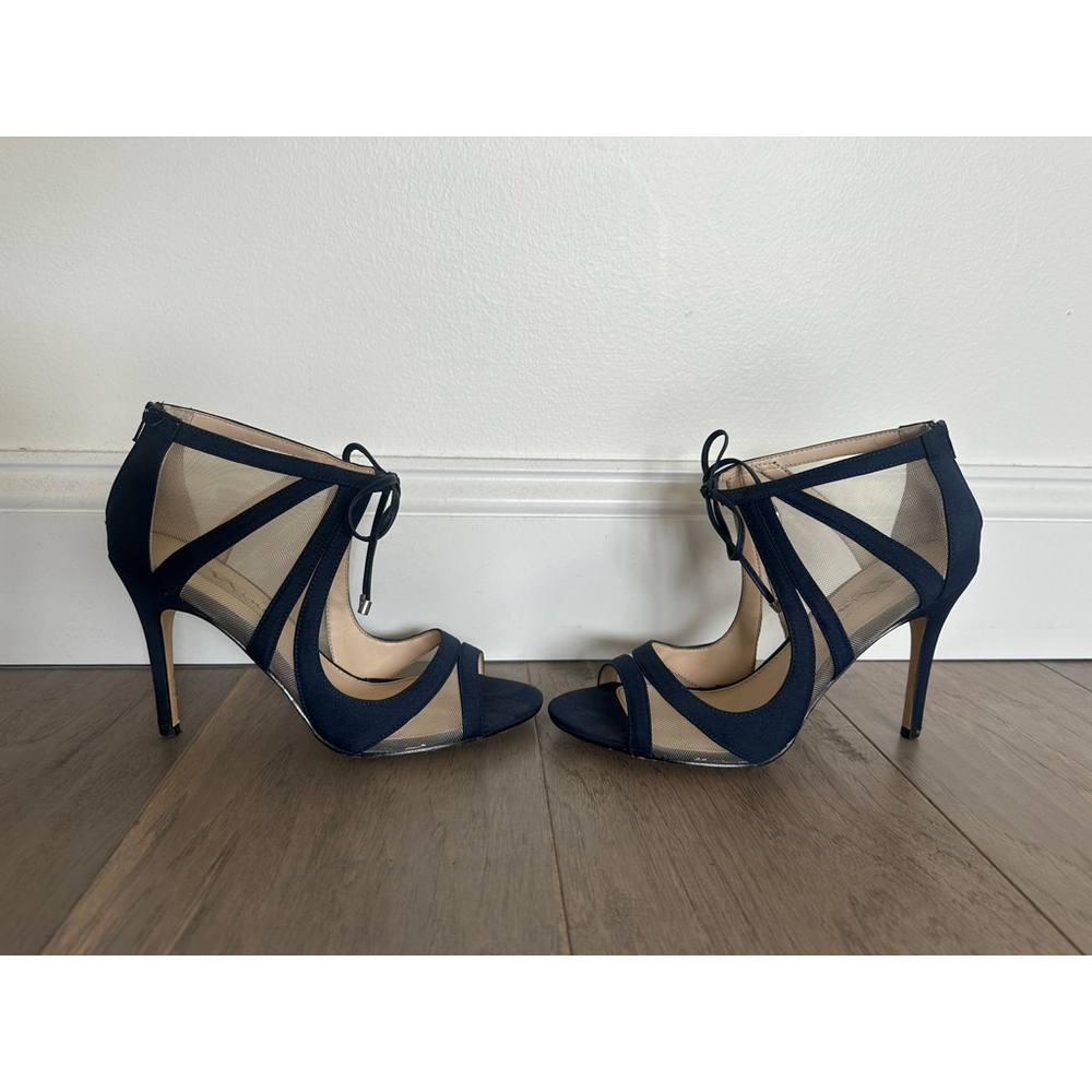 Nina Cherie Navy Mesh Peep Toe Heels Women's Size 7.5 - Picture 7 of 11